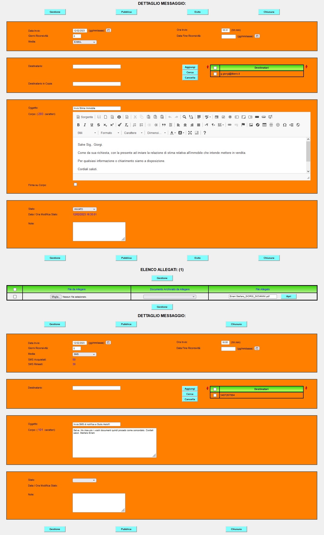 ImmobiWeb: Messaggi