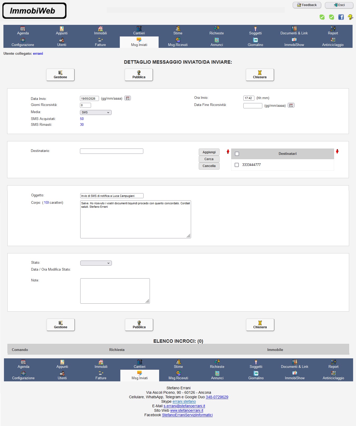 ImmobiWeb: Messaggi Inviati via SMS