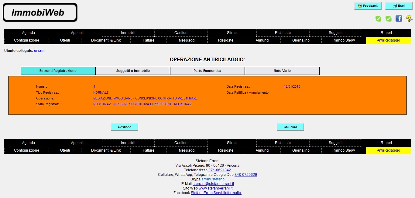 ImmobiWeb: Registrazione Operazioni Antiriciclaggio